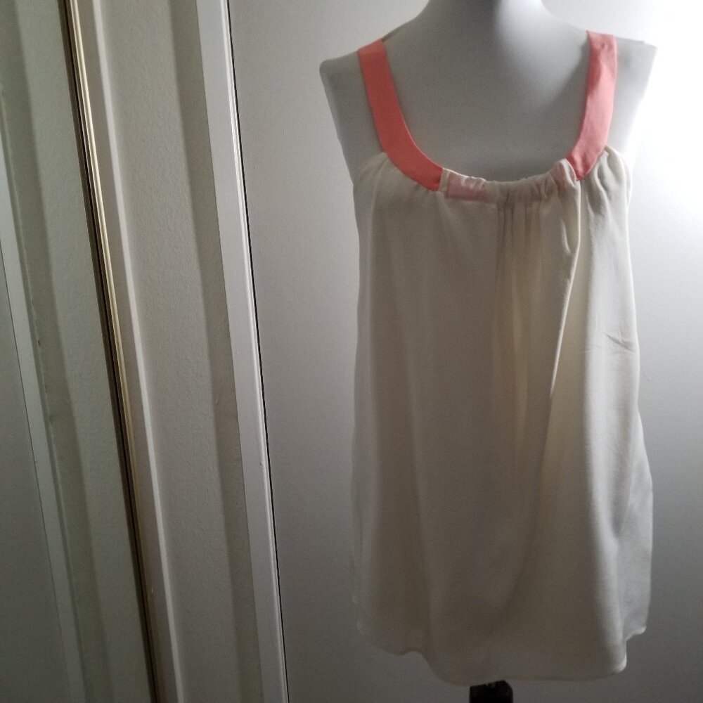 Barneys New York Top in white/peach color, 100% silk, size XS